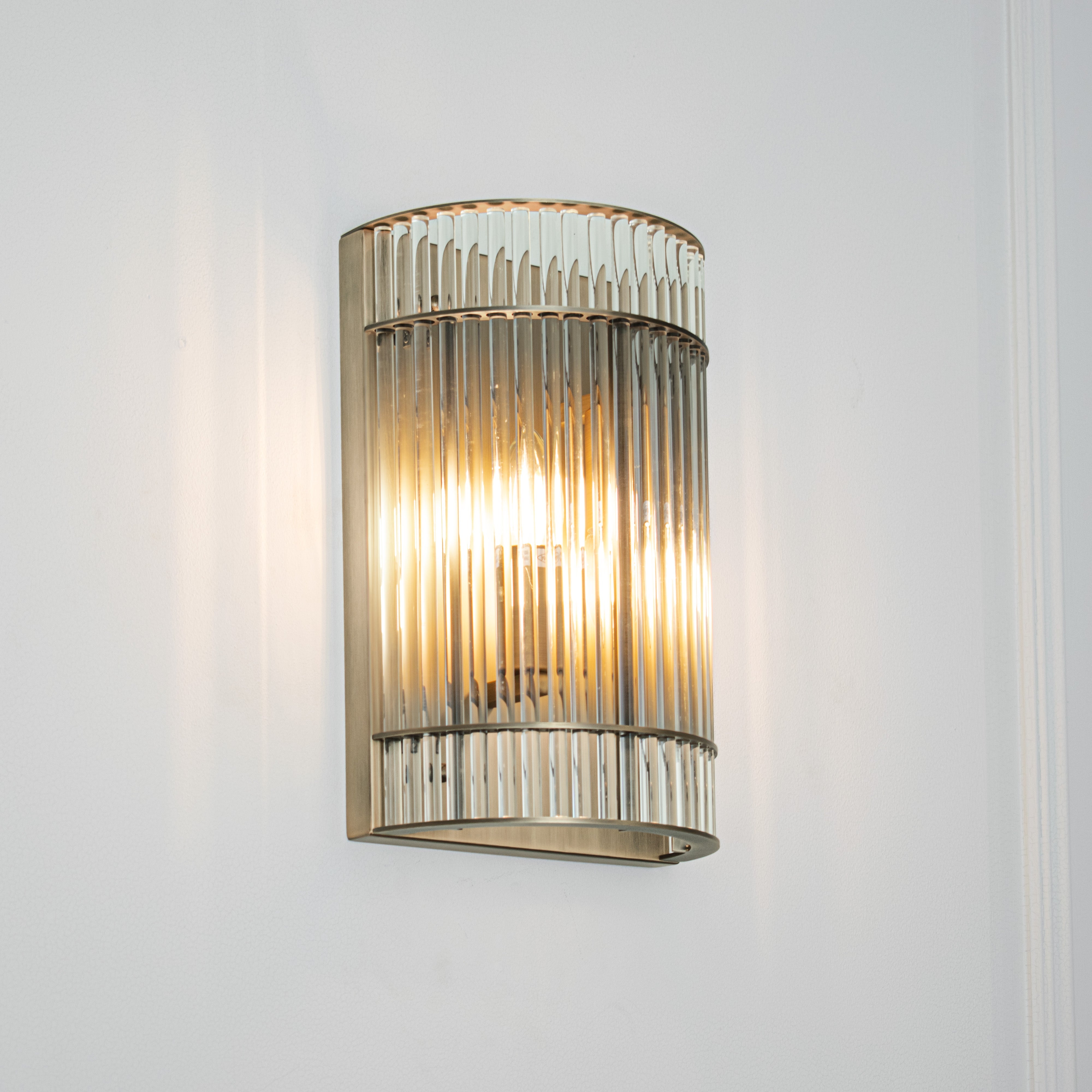 Macy Champagne Metal & Glass Bathroom Wall Light (IP65) by RV Astley