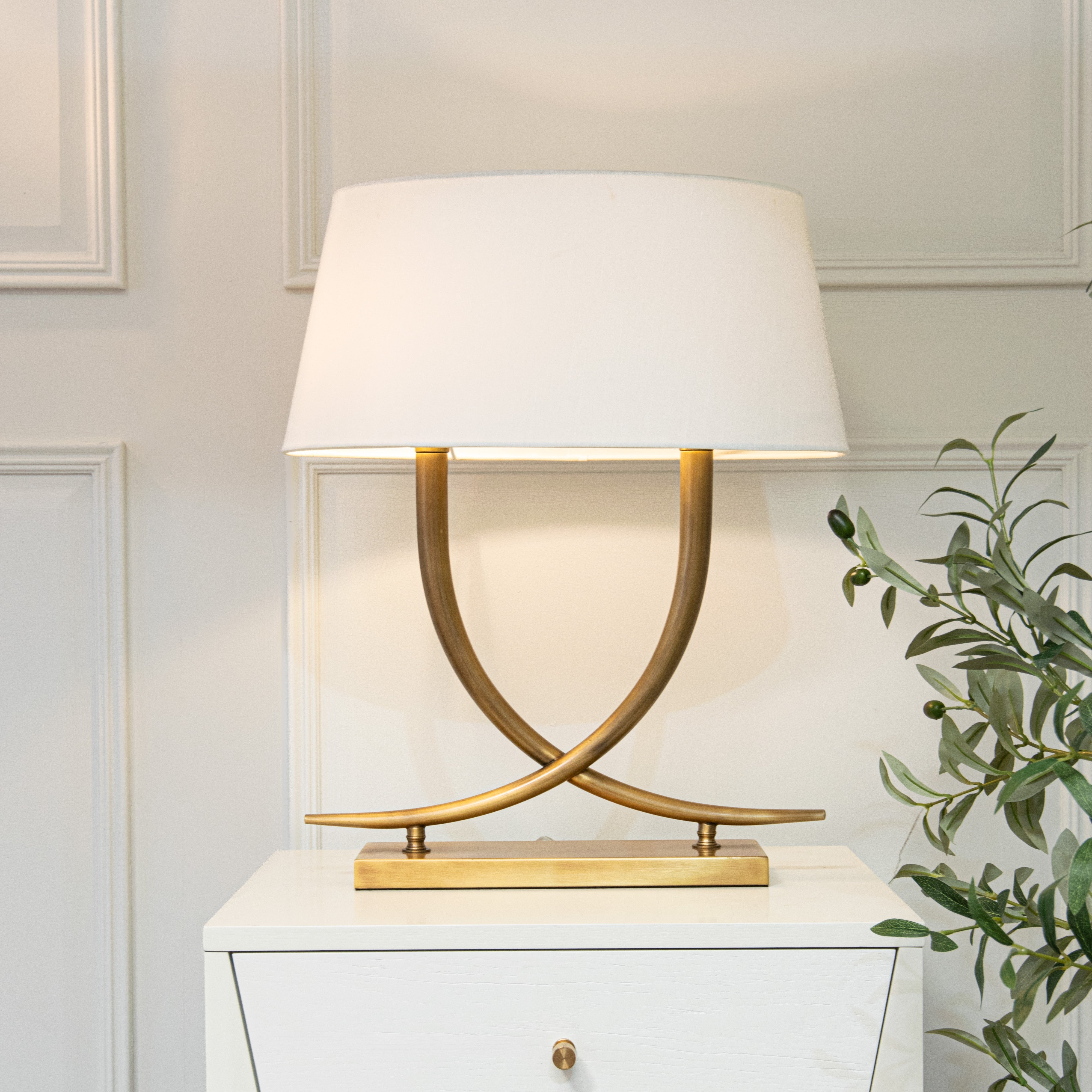 Iva Brass Table Lamp with Cream Fabric Shade by RV Astley