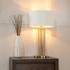 Lisle Tall Cognac Crystal & Metal Table Lamp by RV Astley