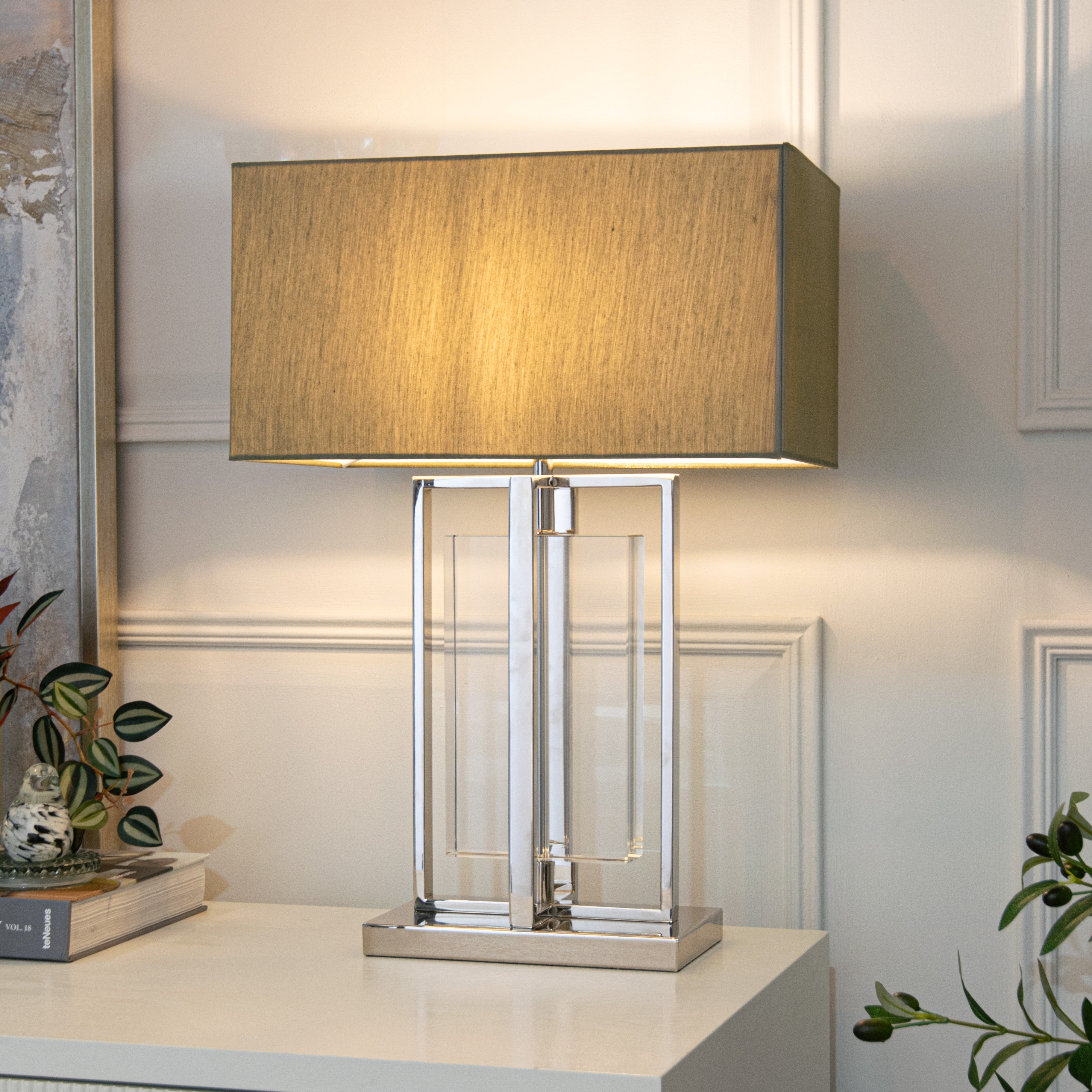 Sarre Polished Nickel & Grey Shade Table Lamp by RV Astley