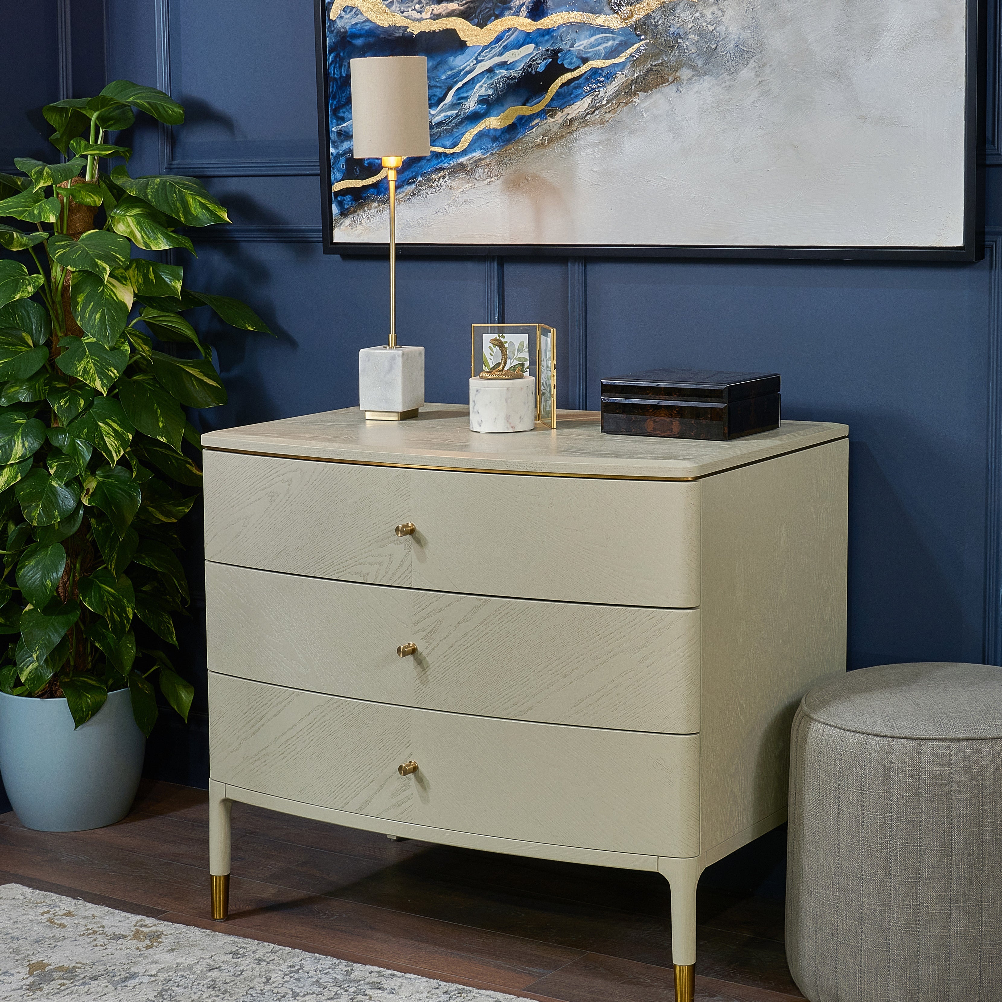 Vancent Off White & Brass 3 Drawer Chest Of Drawers by RV Astley