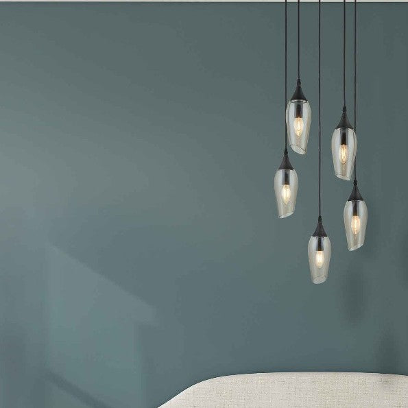 Taper Pendant Ceiling Light Black & Amber Glass Shades 5 Light – Decor ...