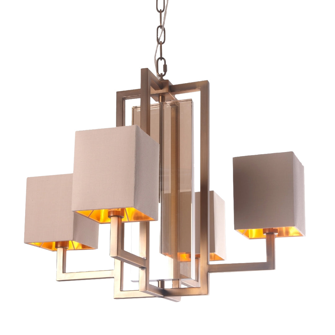 Laik Antique Brass & Cognac Crystal Shaded Chandelier by RV Astley