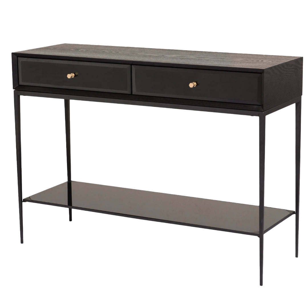 Finola Matt Black & Antique Brass Console Table by RV Astley