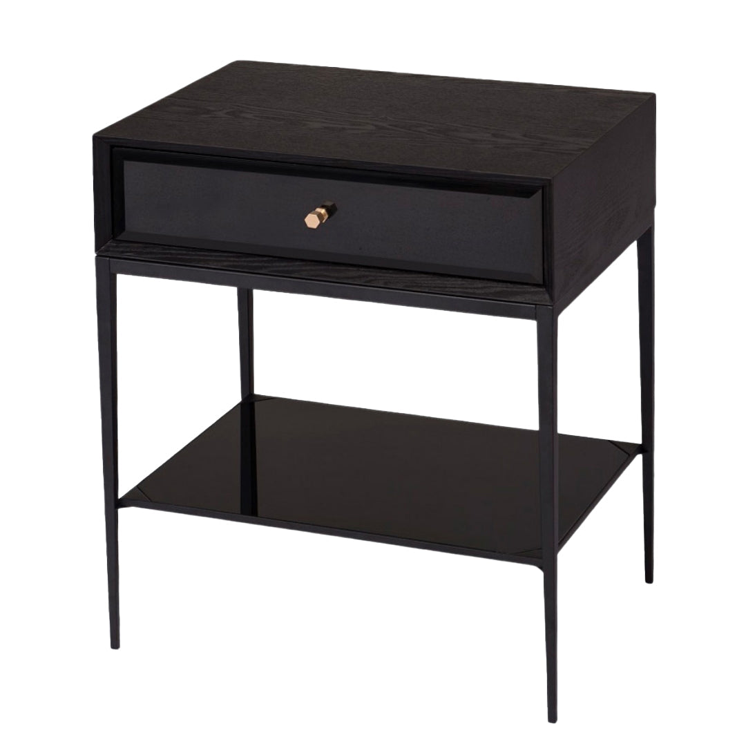Finola Matt Black & Antique Brass Side Table by RV Astley