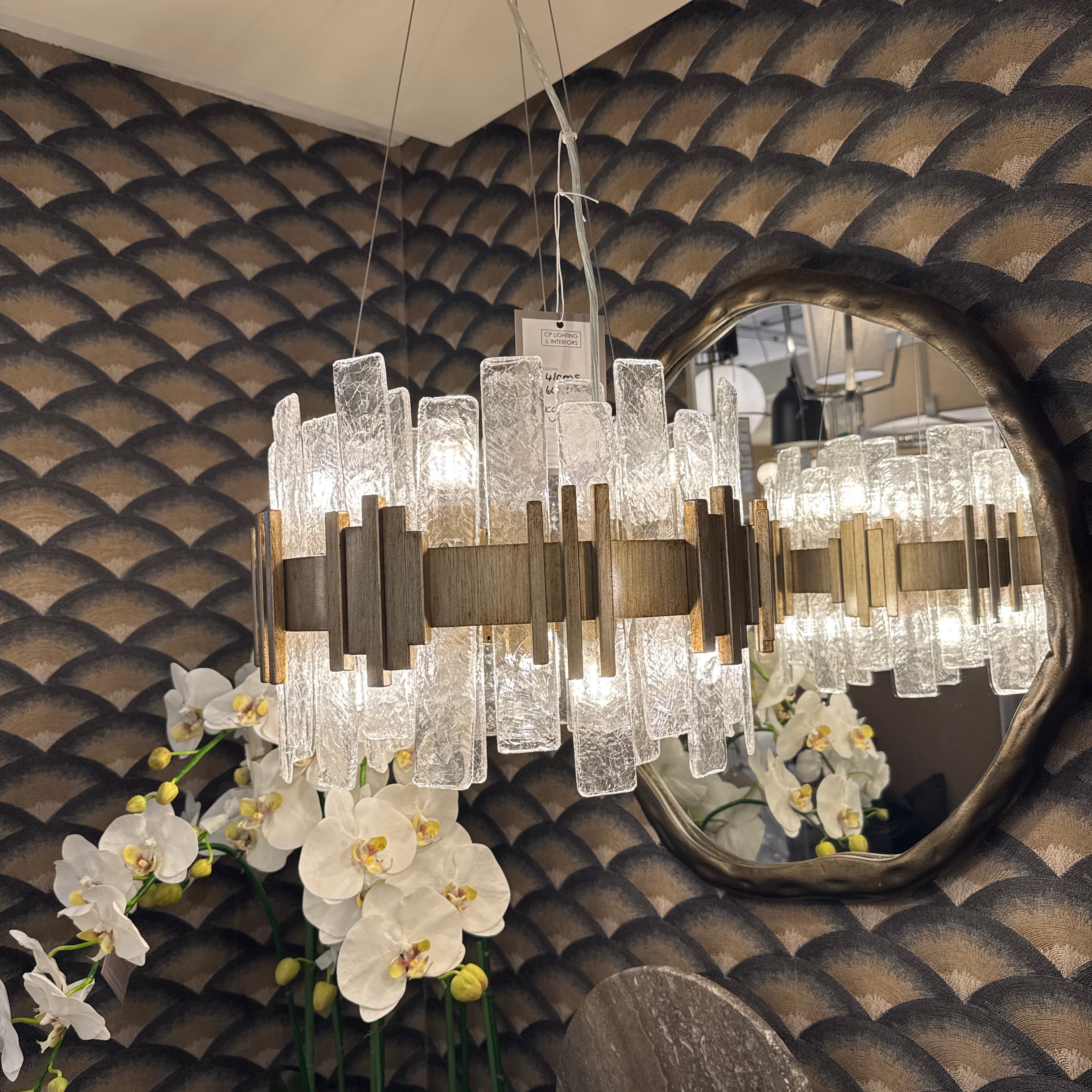 Saiph Antique Gold Small Chandelier with Glass Light Shade - 41cm by RV Astley