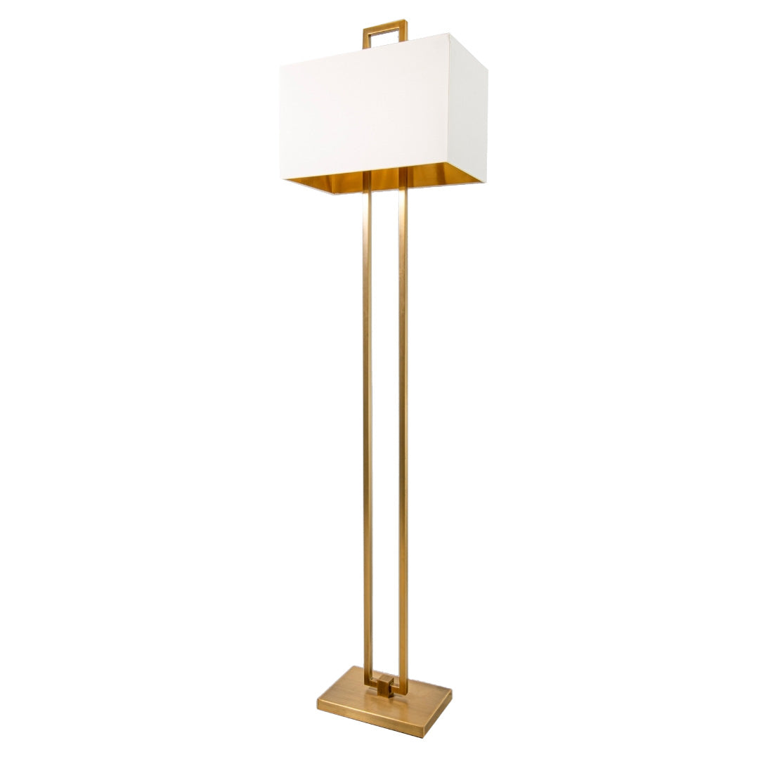 Danby Antique Brass White Fabric Shade Floor Lamp by RV Astley