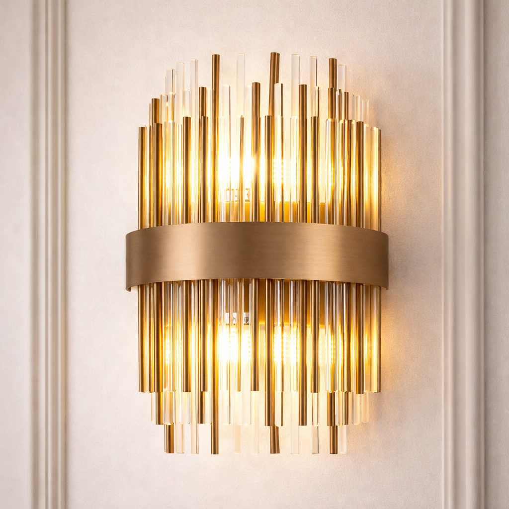 Freya Antique Brass & Glass Rod Wall Light by RV Astley
