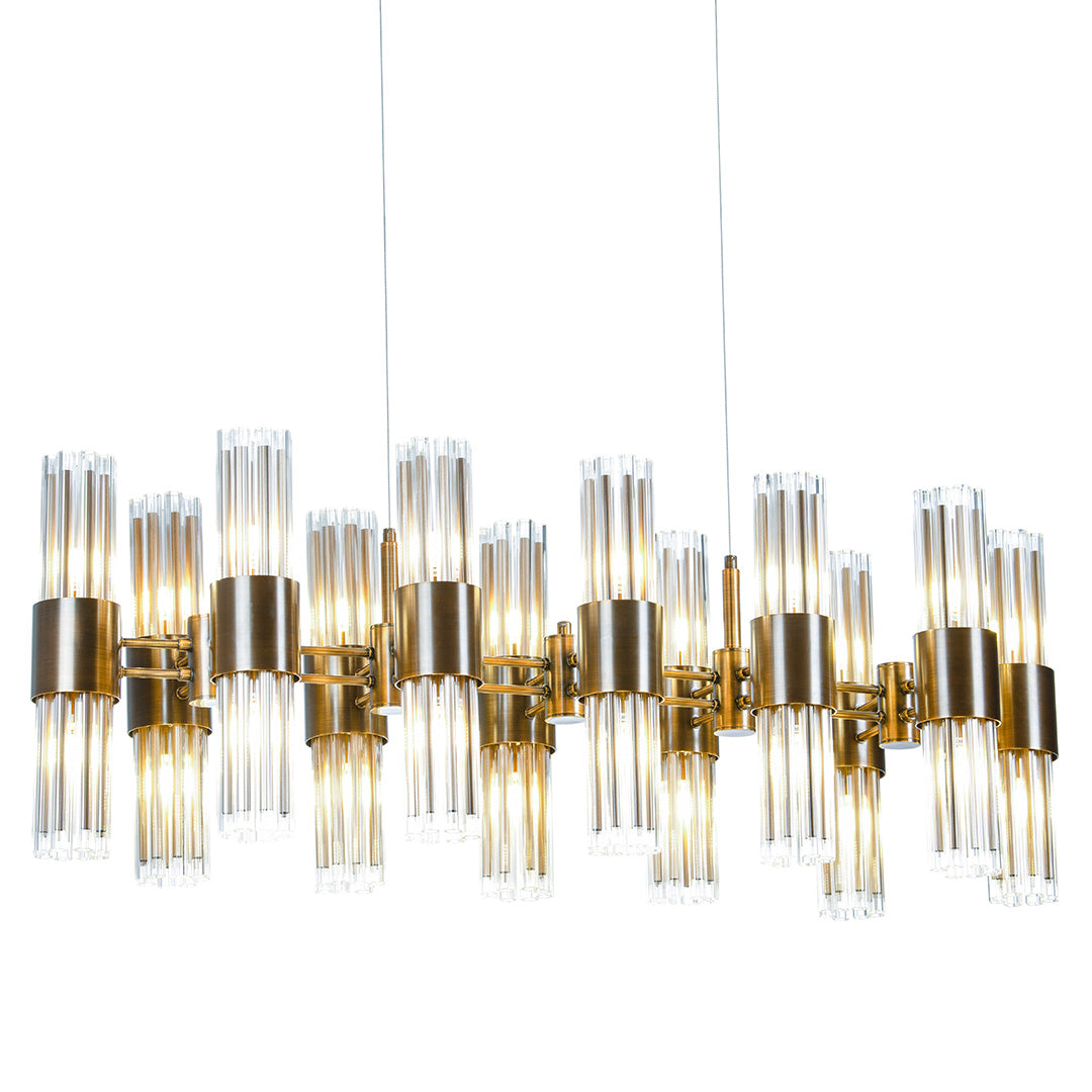 Colmar Antique Brass Dining Table Chandelier with Glass Shades by RV Astley