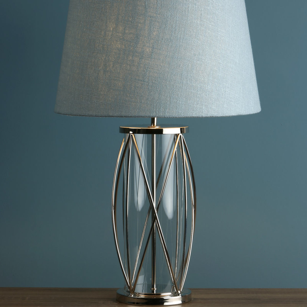Beckworth Polished Nickel Lattice Table Lamp & Blue Shade – Decor Lighting