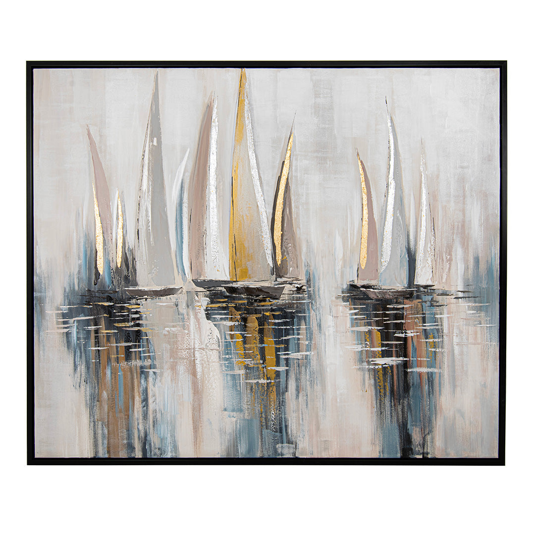 Sails Black, Gold, Silver, Blue & Neutral Canvas by RV Astley