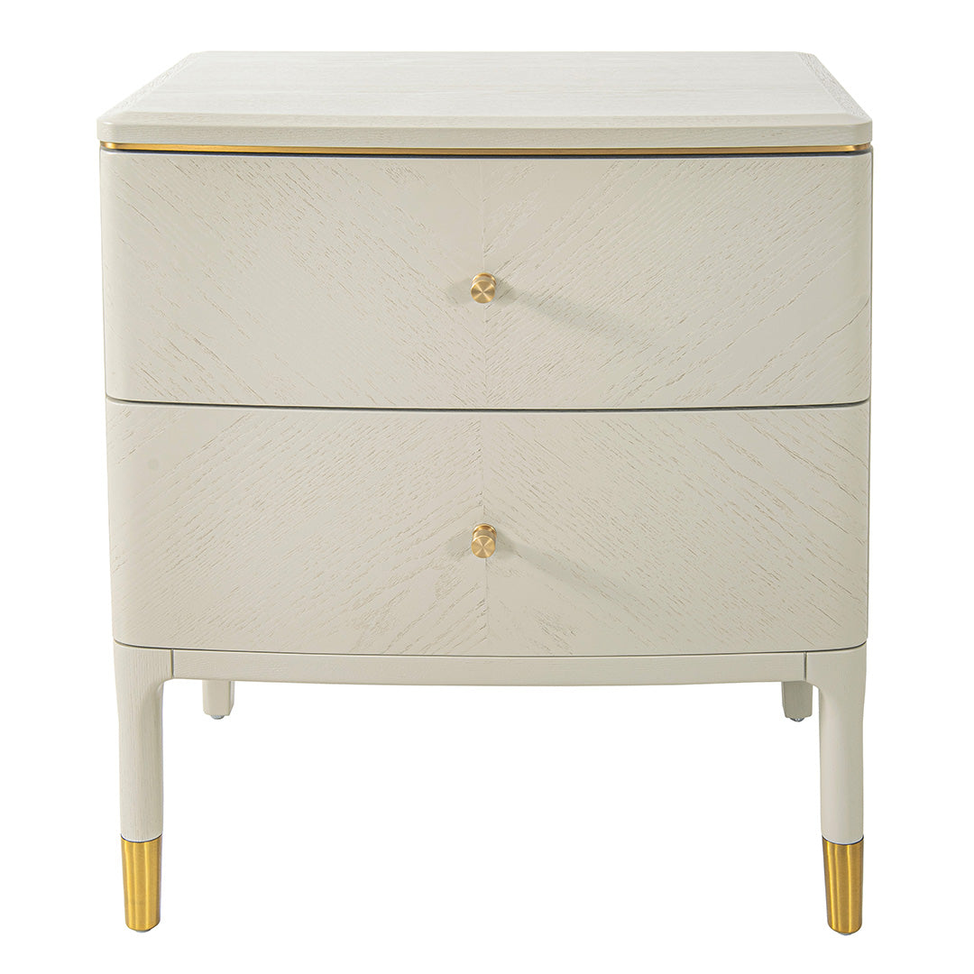 Vancent Off White & Brass 2 Drawer Side Table by RV Astley