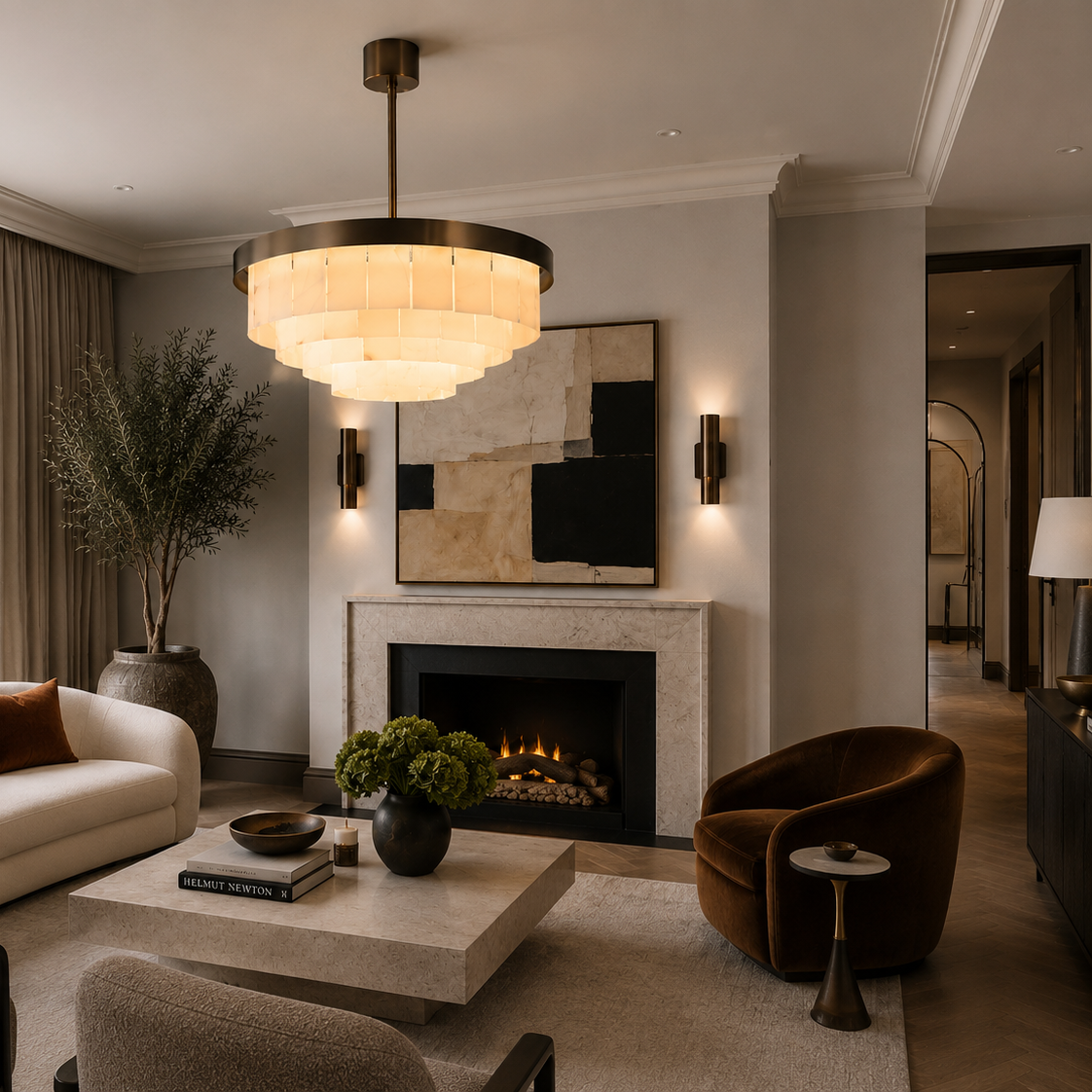 Mayfair Bronze & Alabaster Pendant 60cm by Luxe Collection