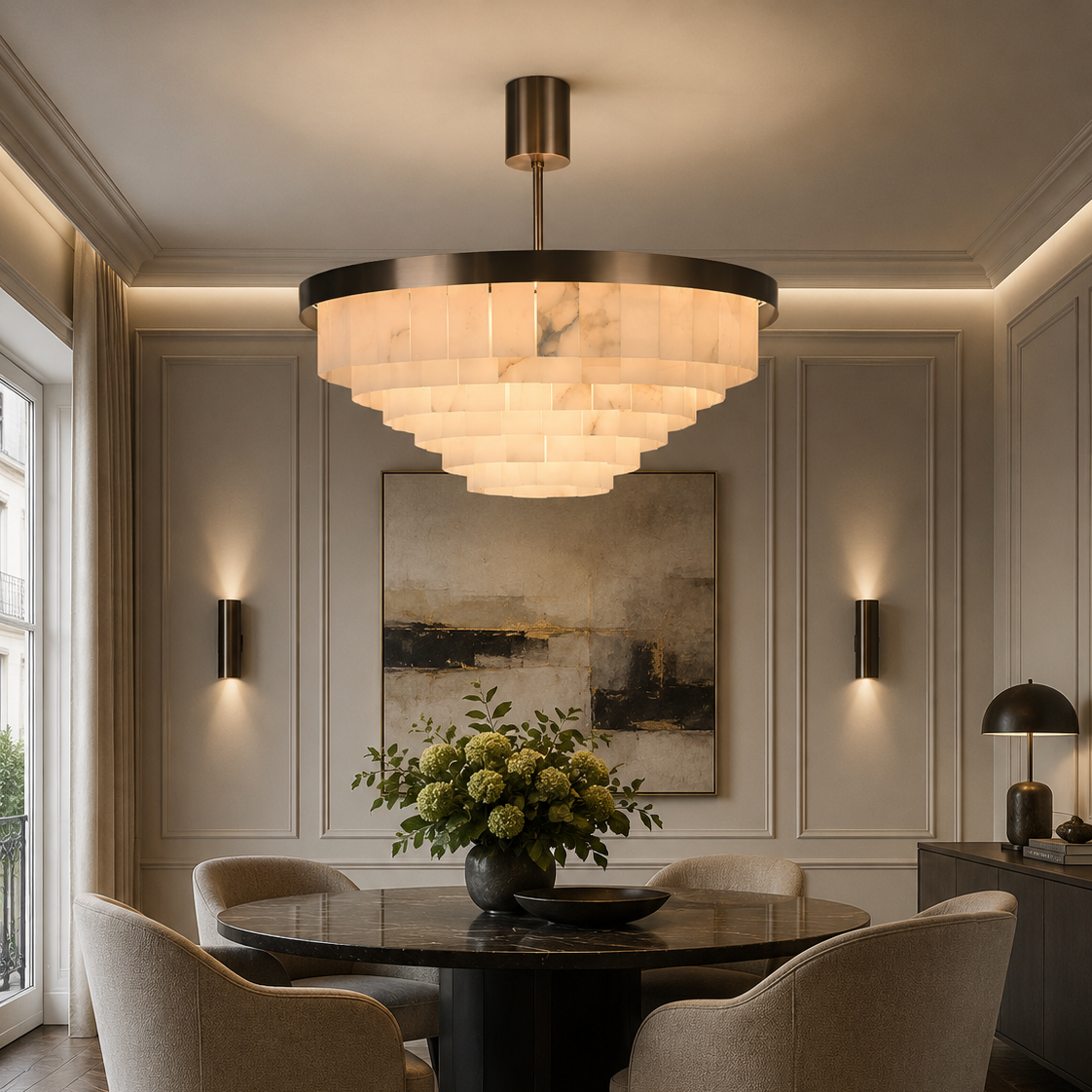 Mayfair Bronze & Alabaster Pendant 80cm by Luxe Collection