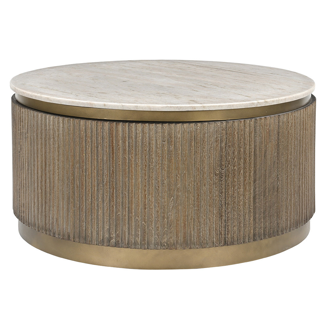 Maigue Brown Wood Coffee Table with White Marble Top by RV Astley