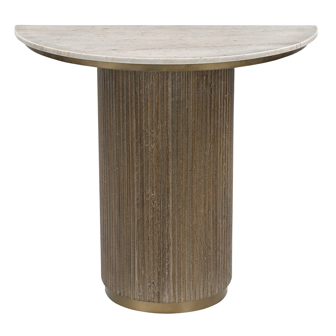 Maigue Brown Wood Console Table with Marble Top by RV Astley