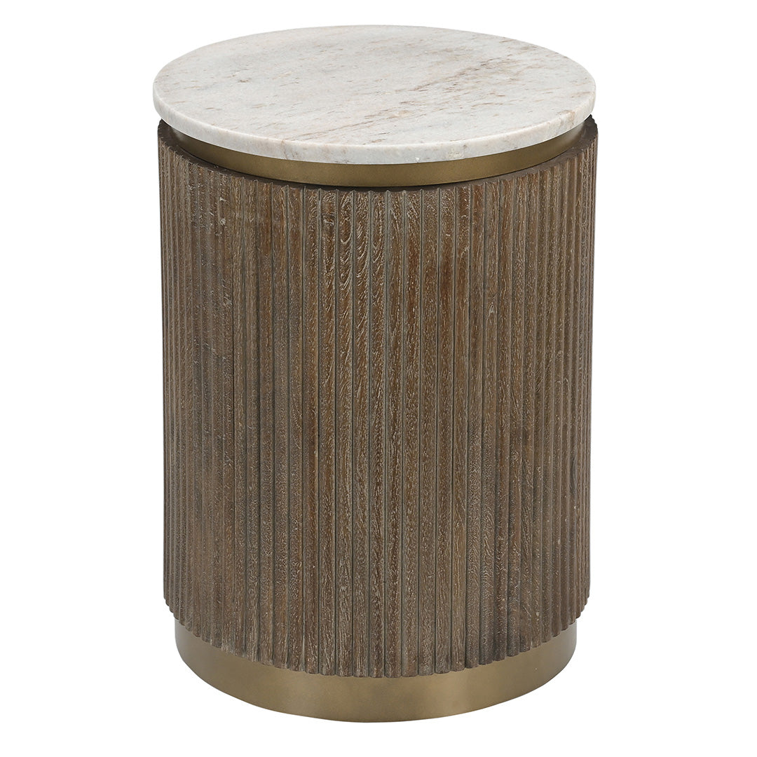 Maigue Brown Textured Wood Side Table with Marble Top by RV Astley