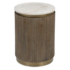 Maigue Brown Textured Wood Side Table with Marble Top by RV Astley
