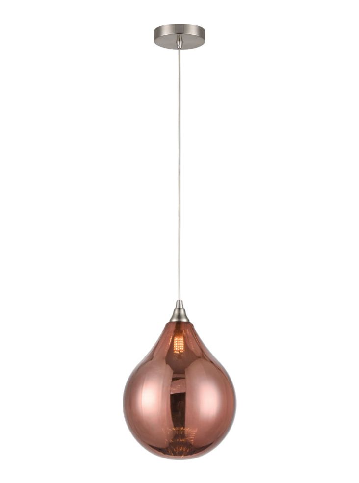 Perry Single Pendant Ceiling Light Satin Nickel & Copper Glass – Decor ...