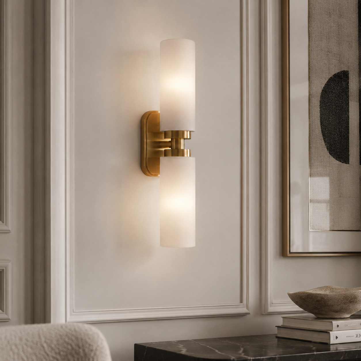 Revere Wall Light in Gold & Alabaster Shades by Luxe Collection