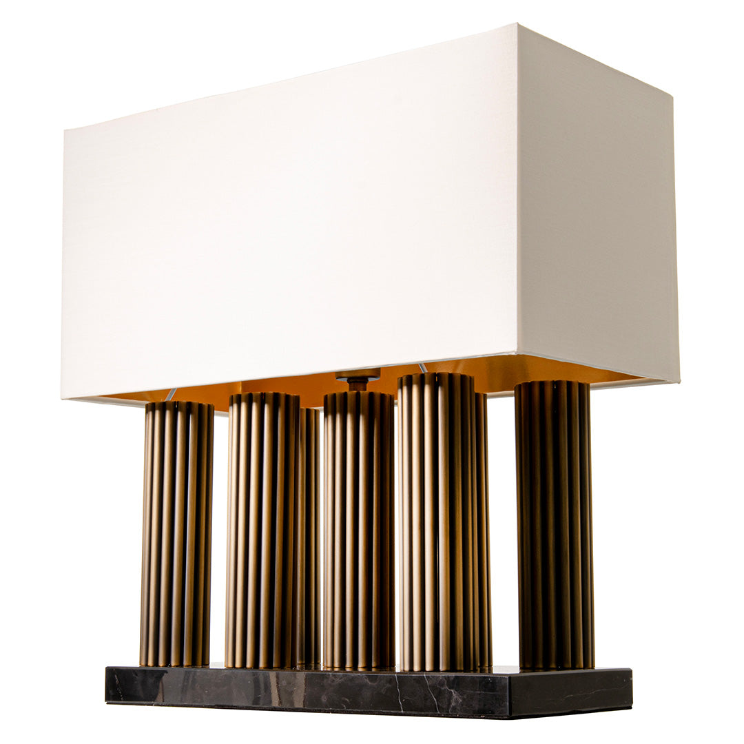 Deveron Antique Brass Column Table Lamp with White Fabric Shade by RV Astley