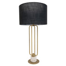 Freja Travertine & Black Linen Shade Table Lamp by RV Astley