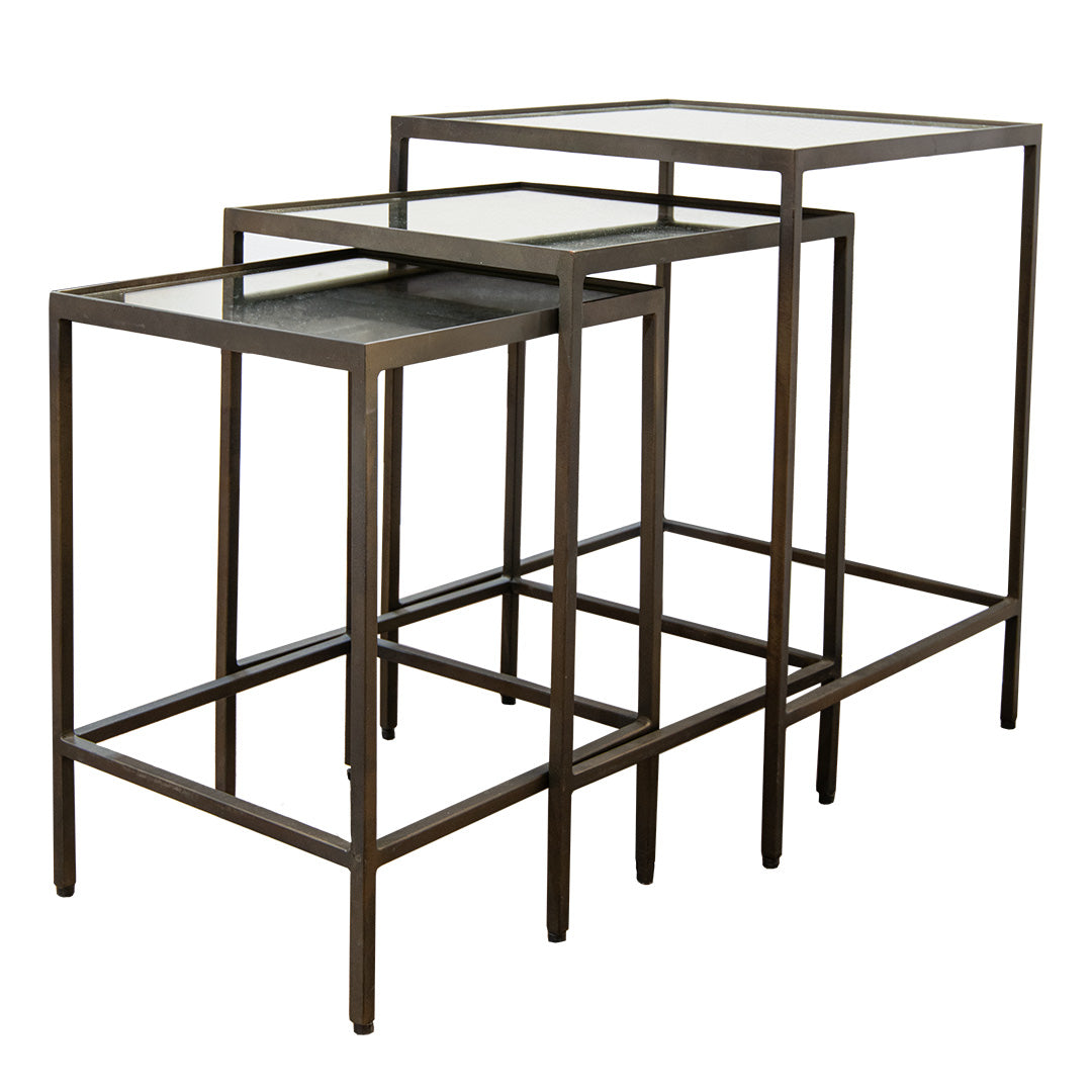 Totaro Bronze Nest of Tables with Glass Top Set of 3 by RV Astley