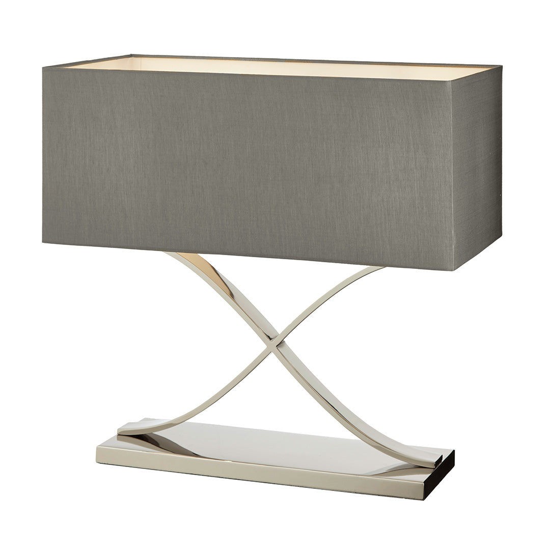 Byton Stainless Steel Table Lamp with Grey Fabric Shade by RV Astley