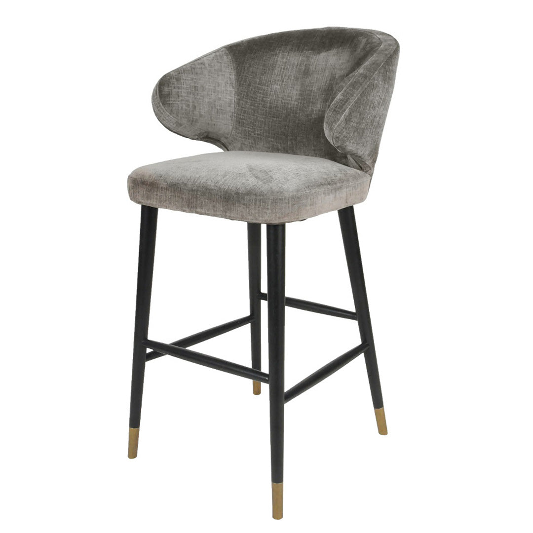 Arrone Wood & Mouse Chenille Fabric Barstool by RV Astley