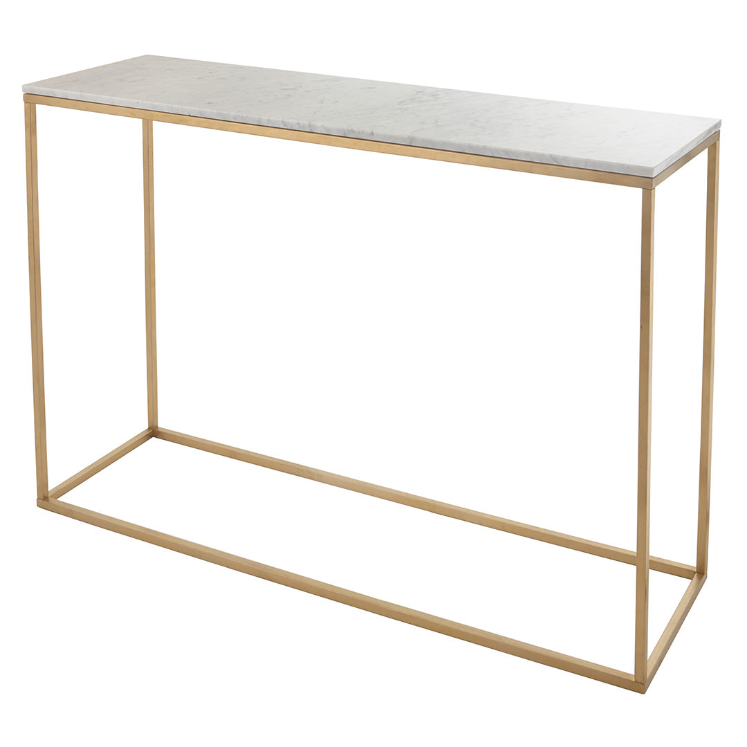 Faceby Brushed Gold & White Marble Console Table by RV Astley